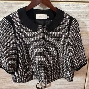Badgley Mischka Black & White Tweed Cropped Top with Contrast Collar
